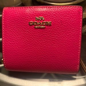 Coach Pebble Leather Snap Wallet Bold Pink